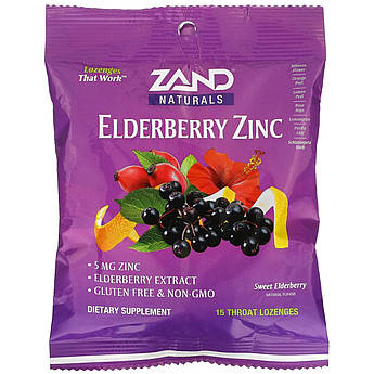 Zand, Чорна бузина і цинк, Elderberry Zinc, 15 пастилок для горла