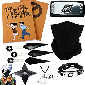 Набір Какаші з аніме Наруто: Пов'язка + Маска + Книга + Кунаї + Сюрикен + Браслет + Кулон | Косплей Какаші, Cosplay Kakashi Hatake