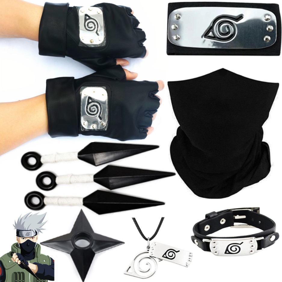 Набір Какаші з аніме Наруто: Пов'язка + Маска + Перчатки + Кунаї + Сюрикен + Браслет + Кулон | Косплей, Cosplay Kakashi Hatake, фото 1