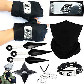 Набір Какаші з аніме Наруто: Пов'язка + Маска + Перчатки + Кунаї + Сюрикен + Браслет + Кулон | Косплей, Cosplay Kakashi Hatake