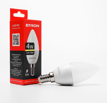 Лампа "Etron Light Power" LED 1-ELP-031 C37 4Вт. 3000K E14(10)