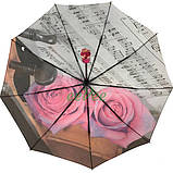 Зонт жіночий антиветер автомат складаний 9 спиць з нотами і трояндами квітами Сірий Max 128-5, фото 3