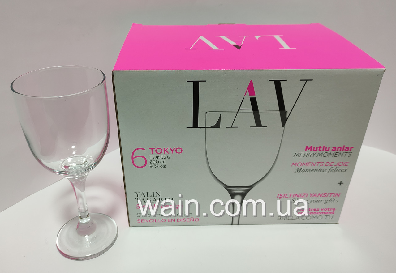 Набір великих келихів для вина 290 мл 6 шт скляних Tokyo