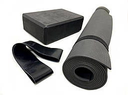 Набір для йоги та фітнесу будинку Black King, килимок, йога блок, гумка для фітнесу — стрічка опору
