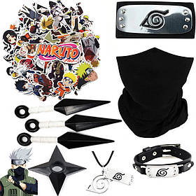 Набір Какаші з аніме Наруто: Пов'язка + Маска + Стікери + Кунаї + Сюрикен + Браслет + Кулон | Косплей, Cosplay Kakashi Hatake