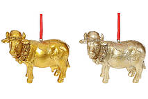 🔥 Розпродаж! Підвісна декоративна фігурка Бик, 8.5 см, 2 види, колір - золото, шампань