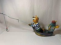 Скульптура керамічна, Статуетка з кераміки, Декор із кераміки "Кіт на риболовлі", Фігурка з кераміки