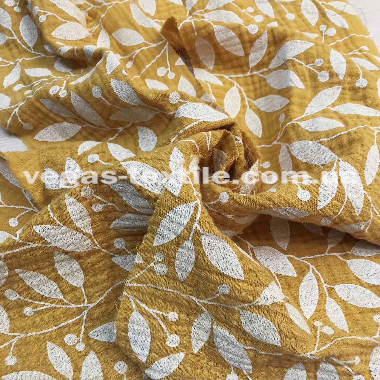 Тканина Муслін жатка двошарова принтована рослина Жовта, фото 1