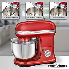 Планетарний міксер тістоміс ProfiCook Vintage PC-KM 1197 red 1200 Вт. Німеччина, фото 4