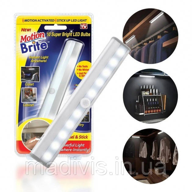 Бездротовий світлодіодний LED світильник із датчиком руху Motion Brite, підсвітка для меблів, фото 1