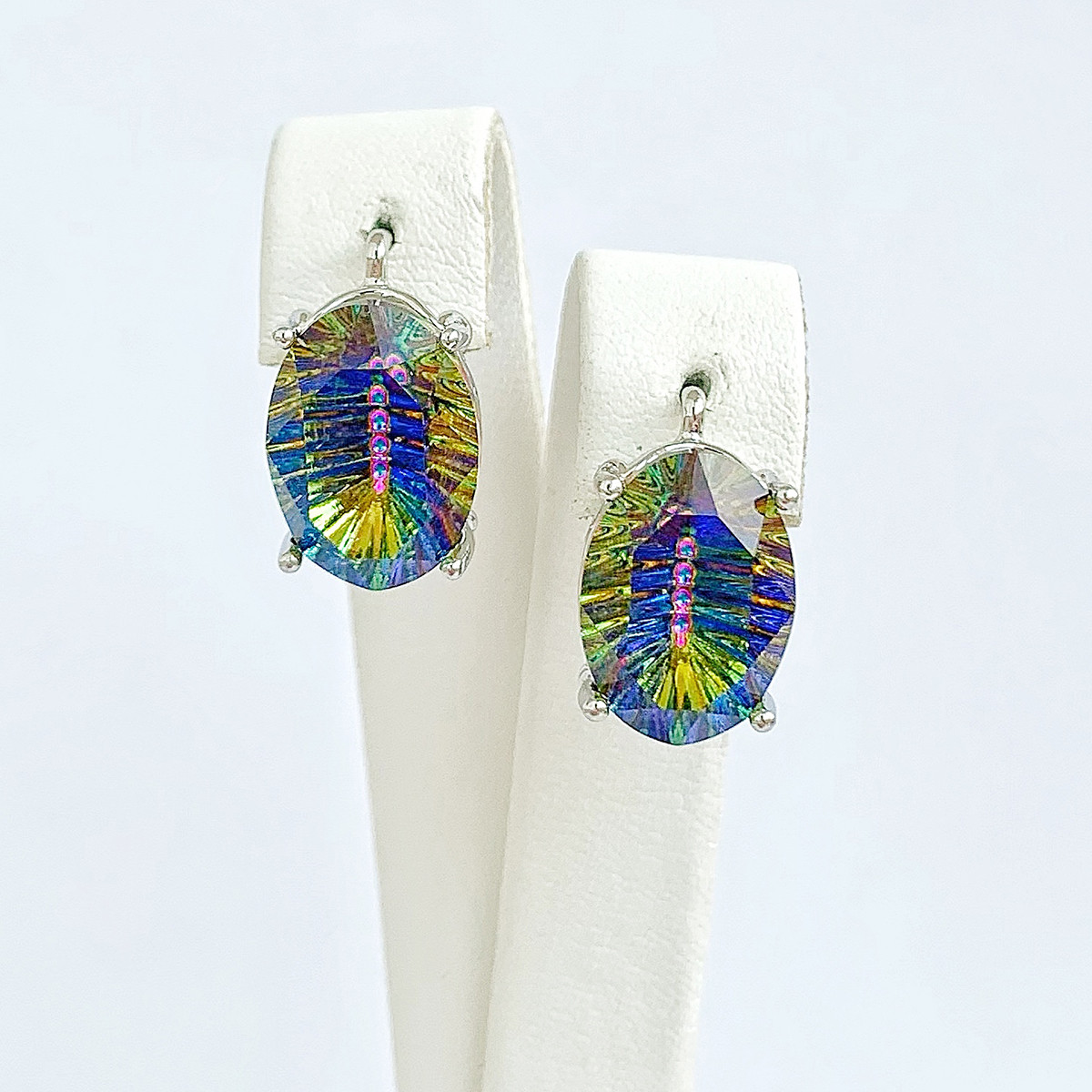 Сережки SONATA з медичного золота, кристали Swarovski синьо-жовтого кольору, родій, 25608 (1)