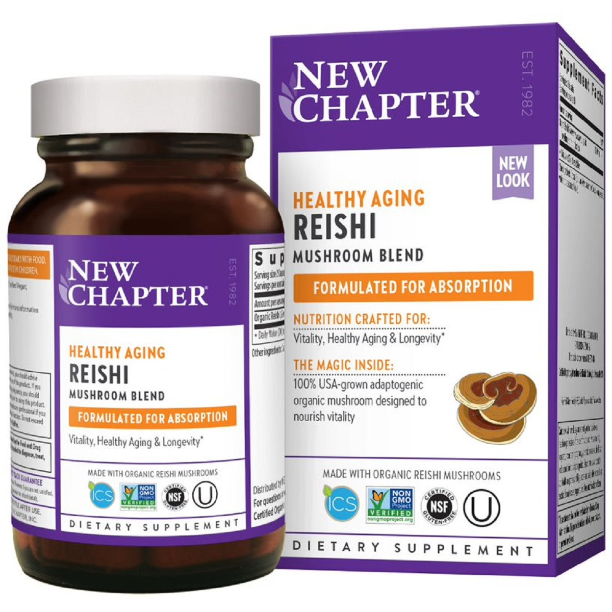 Гриби Рейші, Reishi, New Chapter, 60 капсул вегетаріанських