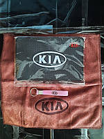 Набор аксессуаров с логотипом КИА KIA, нескользящий силиконовый коврик, микрофибра и силиконовый брелок