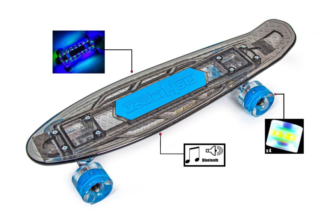 Пенні борд з підсвічуванням деки "Fish" Black музичний Bluetooth