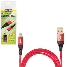 Кабель для зарядки телефону PULSO USB - Lightning 3А, 2м червоний (швидка зарядка/передача даних)