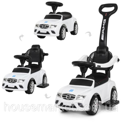 Дитяча каталка-толокар, Bambi M 3902-1, 2в1 (рід.ручка), помуз, підст. для ніг, на бат-ку, білий - фото 1 - id-p1442949546