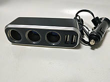 Трійник в прикурювач "inDrive" IDC-096 + 2USB 12/24V