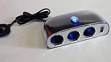 Трійник в прикурювач "inDrive" IDC-016 + USB 12/24V
