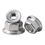 Гайка з фланцем M16 DIN 6923 зубчаста з буртиком шестигранна оцинкована 50 шт, фото 3