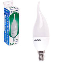 Лампа світлодіодна 220V E14 6W свічка на вітрі 570Lm 4000K 160º LEDEX (чіп Epistar) Тайвань