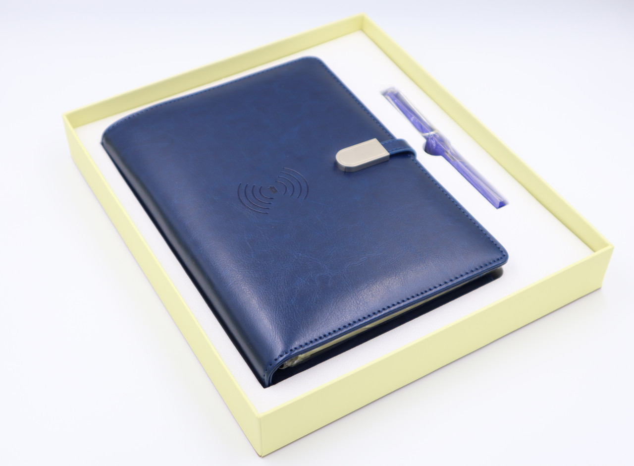 Щоденник, блокнот, бізнес-щоденник з флешкою 16 Гб і бездротовою зарядкою, Powerbank Синій (2121)