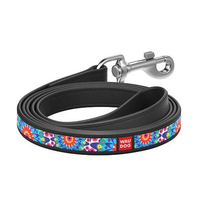 Повідець шкіряний Waudog Design з малюнком "Квіти", фото 1