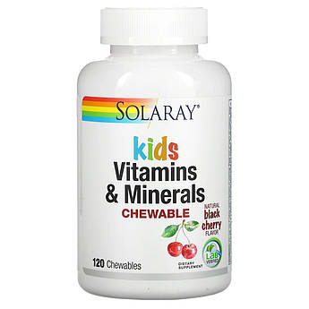 Мультивітаміни для дітей Solaray Kids Vitamins Minerals 120 жувальних таблеток зі смаком вишні