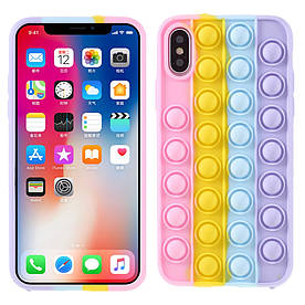 Чохол-антистрес Pop It для iPhone X силіконовий, Bubble, Рожевий