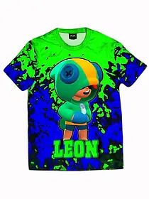Футболка дитячого Леон Бравл Старс зелений принт 3D