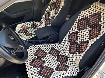 Дерев’яна автомасажна накидка на сидіння легкового автомобіля з роликовим масажем, натуральний бук, лакована (130×48×37 см)