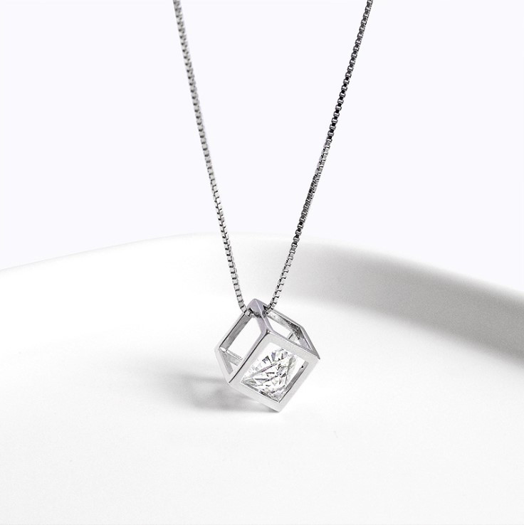 Срібна Ланцюжок із Кулоном Підвіска Куб зі срібла 925 Жіноча Комплект на шию, фото 1