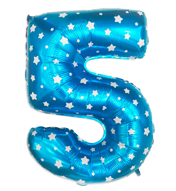 Кулька Цифра "5" колір - блакитний з білими зірочками, 70*34 см, Польща