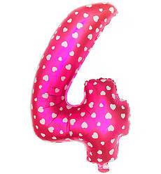 Кулька Цифра "4" колір - рожевий з білими сердечками, 80*55 см, Польща