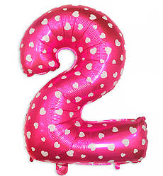 Кулька Цифра "2" колір - рожевий з білими сердечками, 75*50 см, Польща