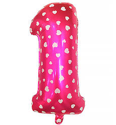 Кулька Цифра "1" колір - рожевий з білими сердечками, 70*34 см, Польща