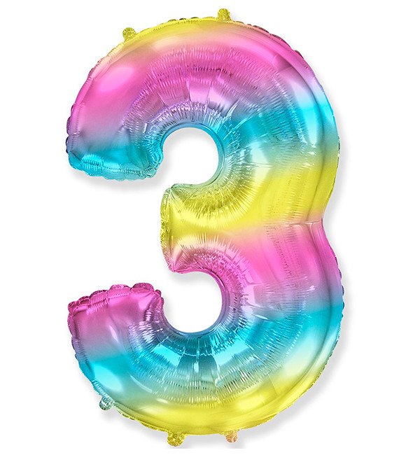 Кулька Цифра "3" (36 см), Іспанія, колір - веселка