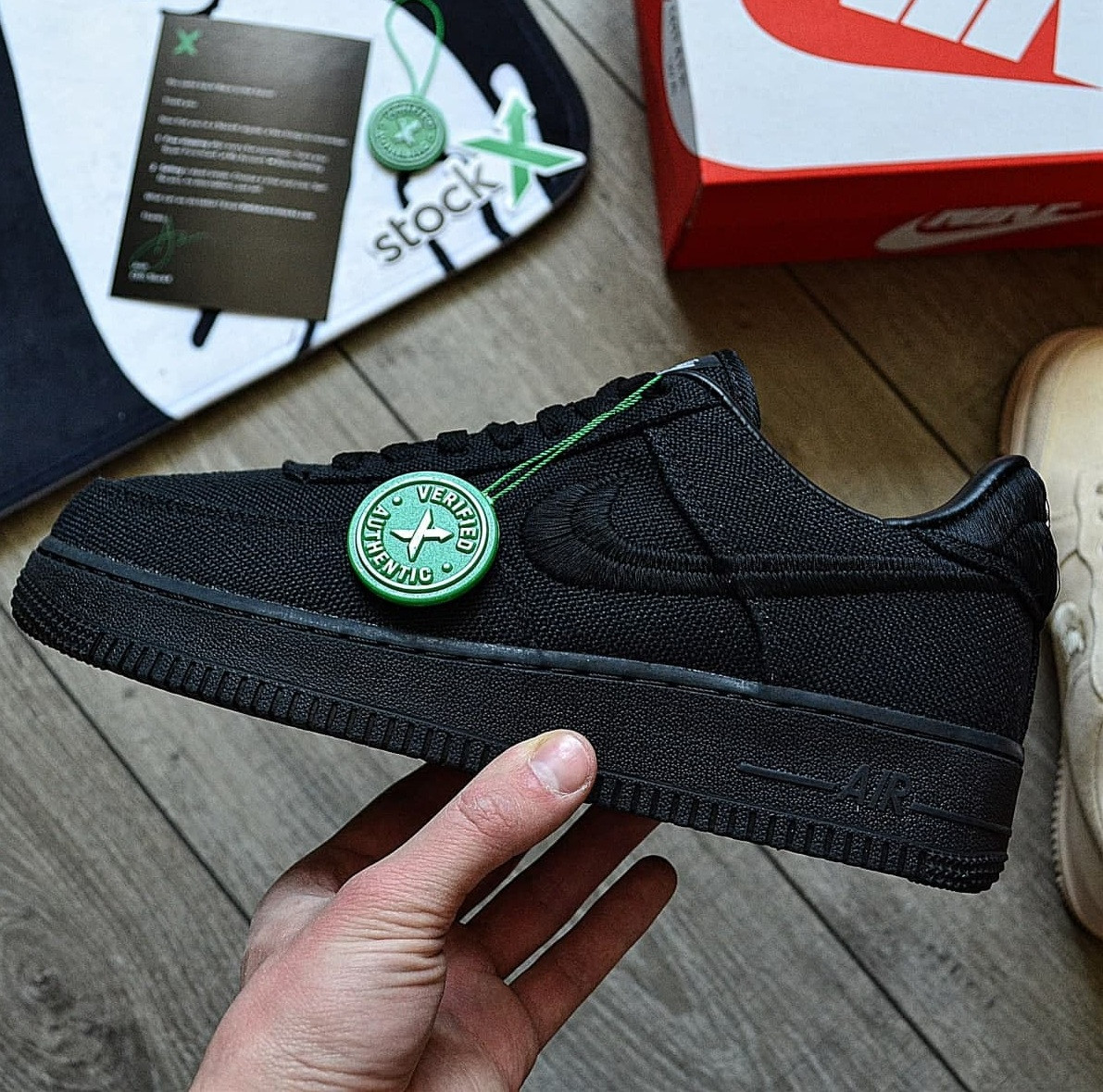 Чоловічі кросівки Nike Air force 1 low Stussy Black демісезонні. Живе фото. Чоловічі кросівки аір форс стусі