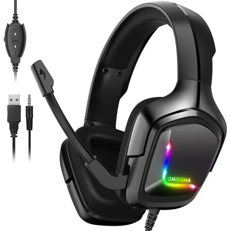 Ігрові геймерські навушники ONIKUMA Gaming LED K20 Чорні