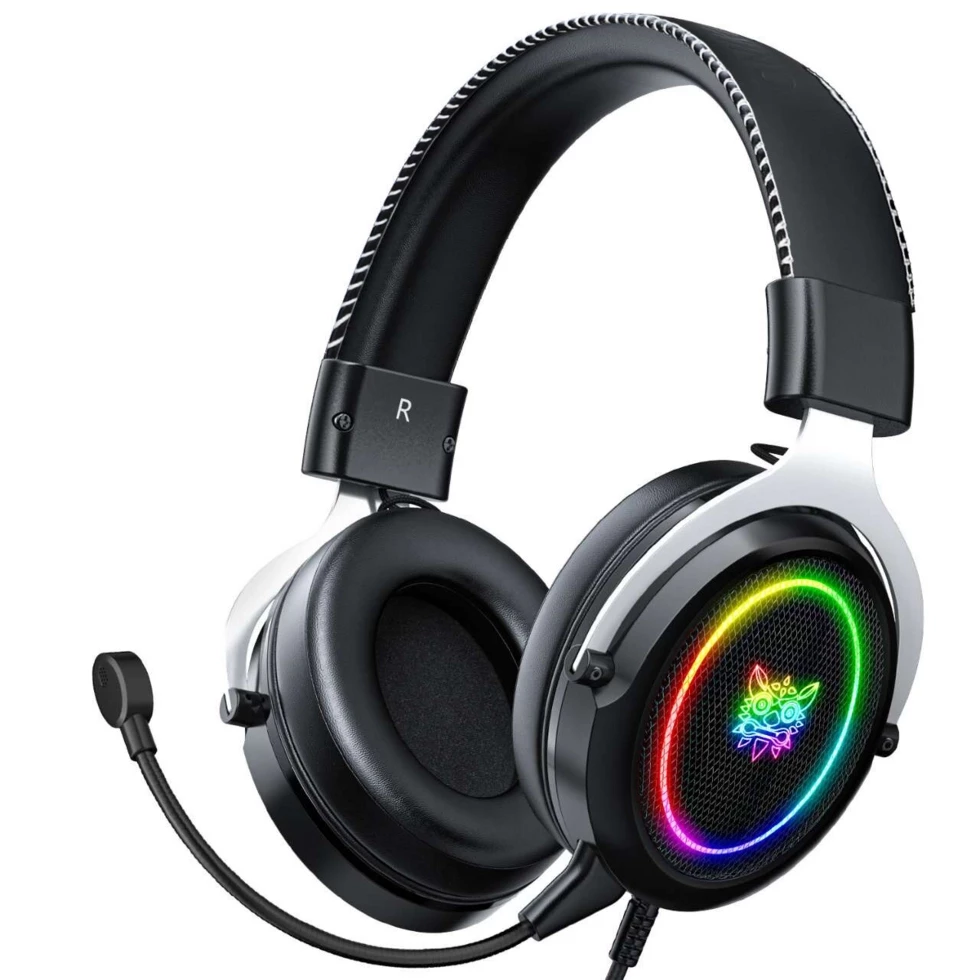 Ігрові геймерські накладні навушники ONIKUMA Gaming RGB X10 Чорно-сірий