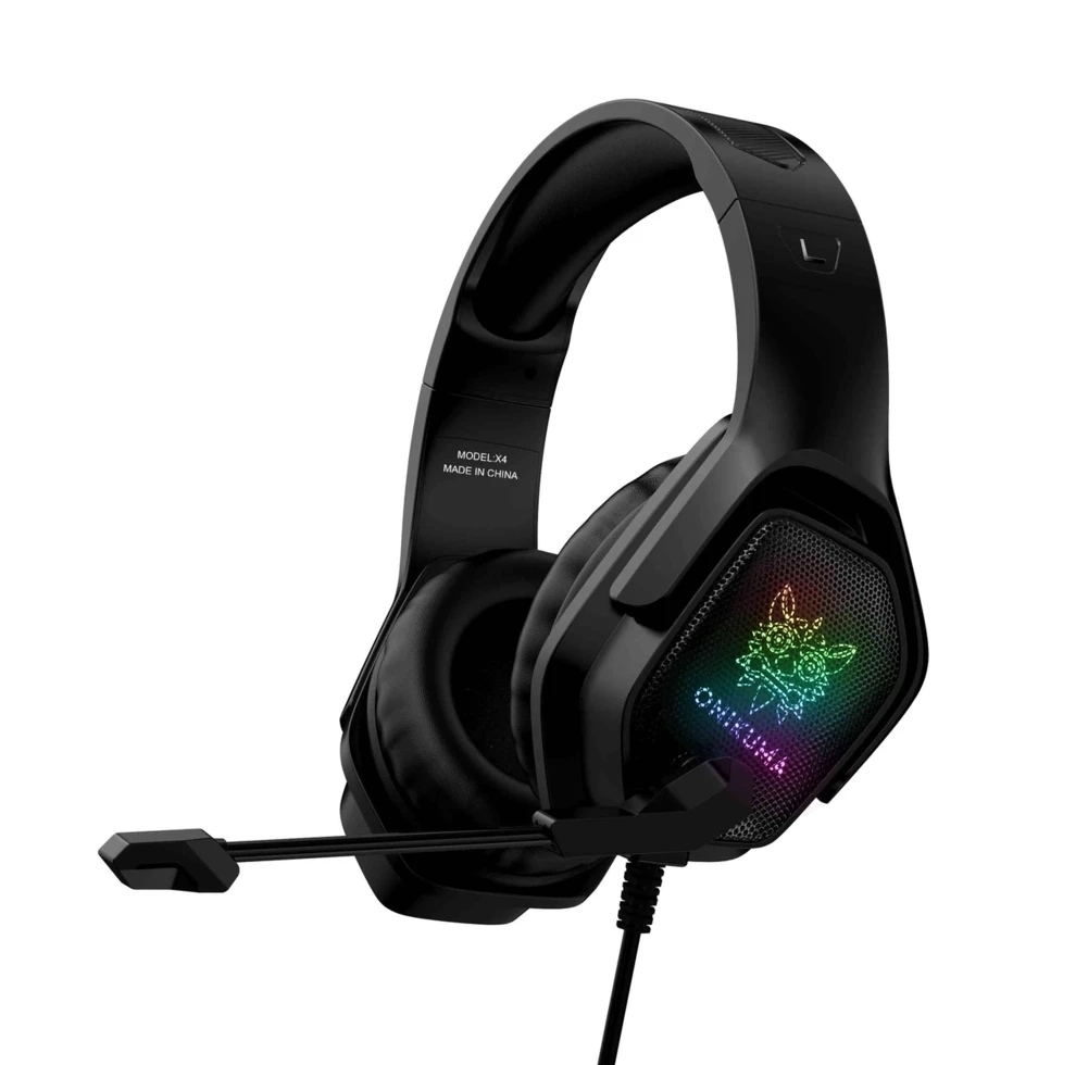 Ігрові, геймерські стерео накладні навушники ONIKUMA Gaming RGB X4 Чорні