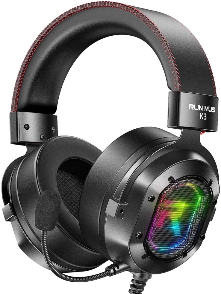 Ігрові, геймерські стерео накладні навушники RUN MUS Gaming RGB K3 Чорні