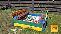 Дитяча дерев'яна кольорова пісочниця з кришкою   ТМ Sportbaby, розмір 0,23х1х1м