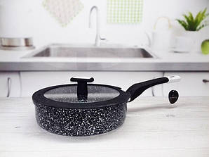 Ківш зі скляною кришкою гранітне антипригарне покриття 1.3 л Edenberg EB-3327 з індукційним дном