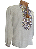 Рубашка Вышиванка для мальчика подростка лен натуральный бежевый Family Look 140 146 152 158 164 170 176