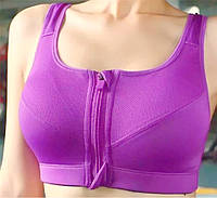 Женский спортивный Топ Push-up для фитнеса и тренировок корректирующий с эффектом пуш ап на молнии Фиолетовый, XL