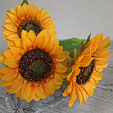 Соняшникові гілка 85 см, з 3 квітковими головками D-12 см., фото 4