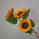 Соняшникові гілка 85 см, з 3 квітковими головками D-12 см., фото 3