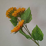 Соняшникові гілка 85 см, з 3 квітковими головками D-12 см., фото 6