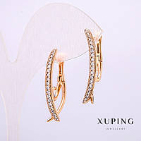 Сережки Xuping з білими каменями 3х28мм Позолота 18К купити біжутерію дешево оптом в інтернеті