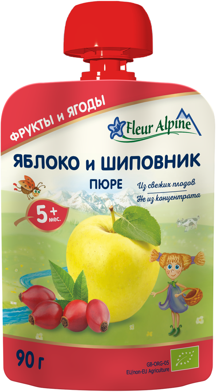 Пюре пауч Яблуко та шипшина Флер Альпін, 90г
